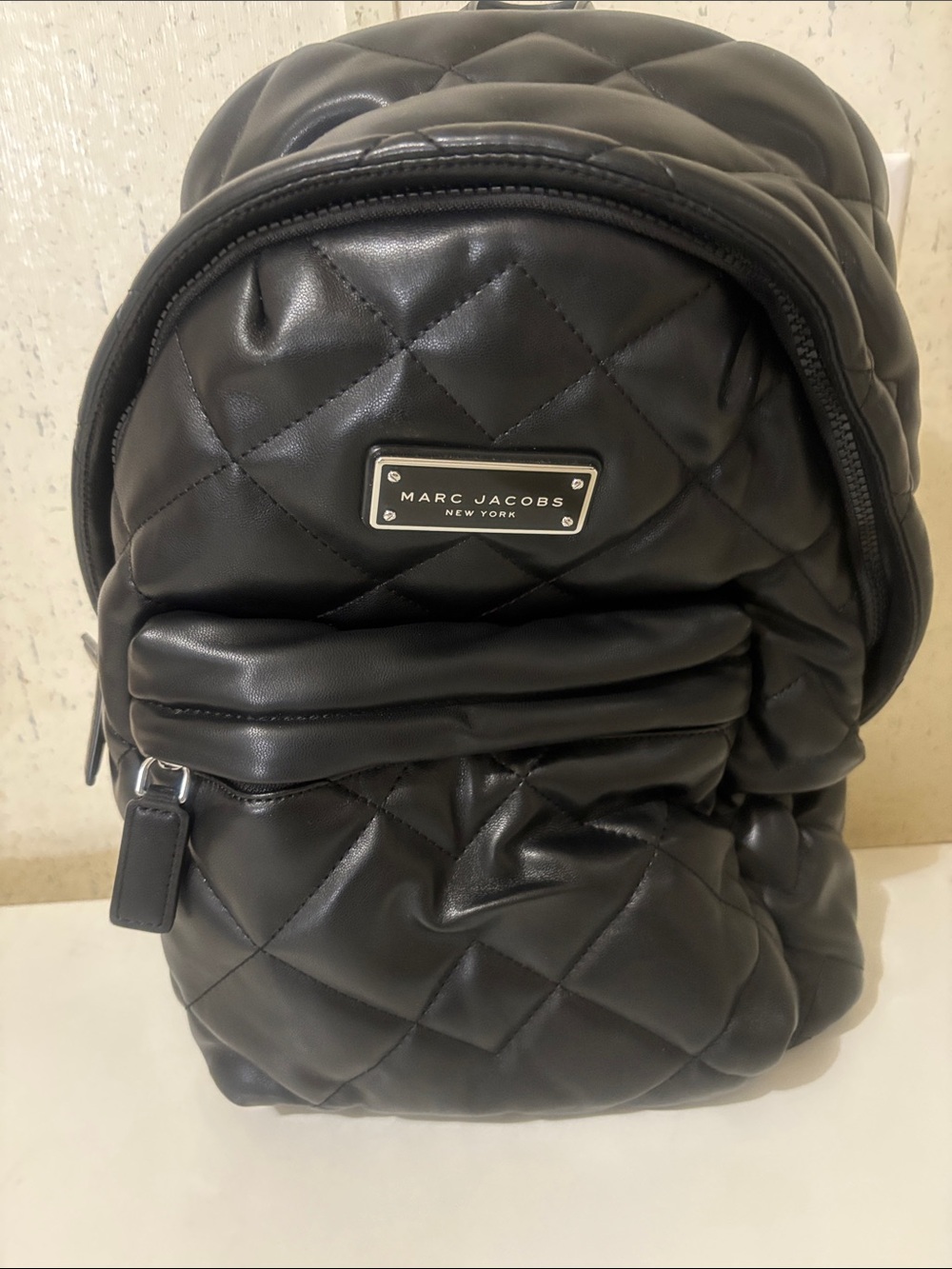 Marc Jacobs Black Quilted Mini Backpack with Logo Plaque